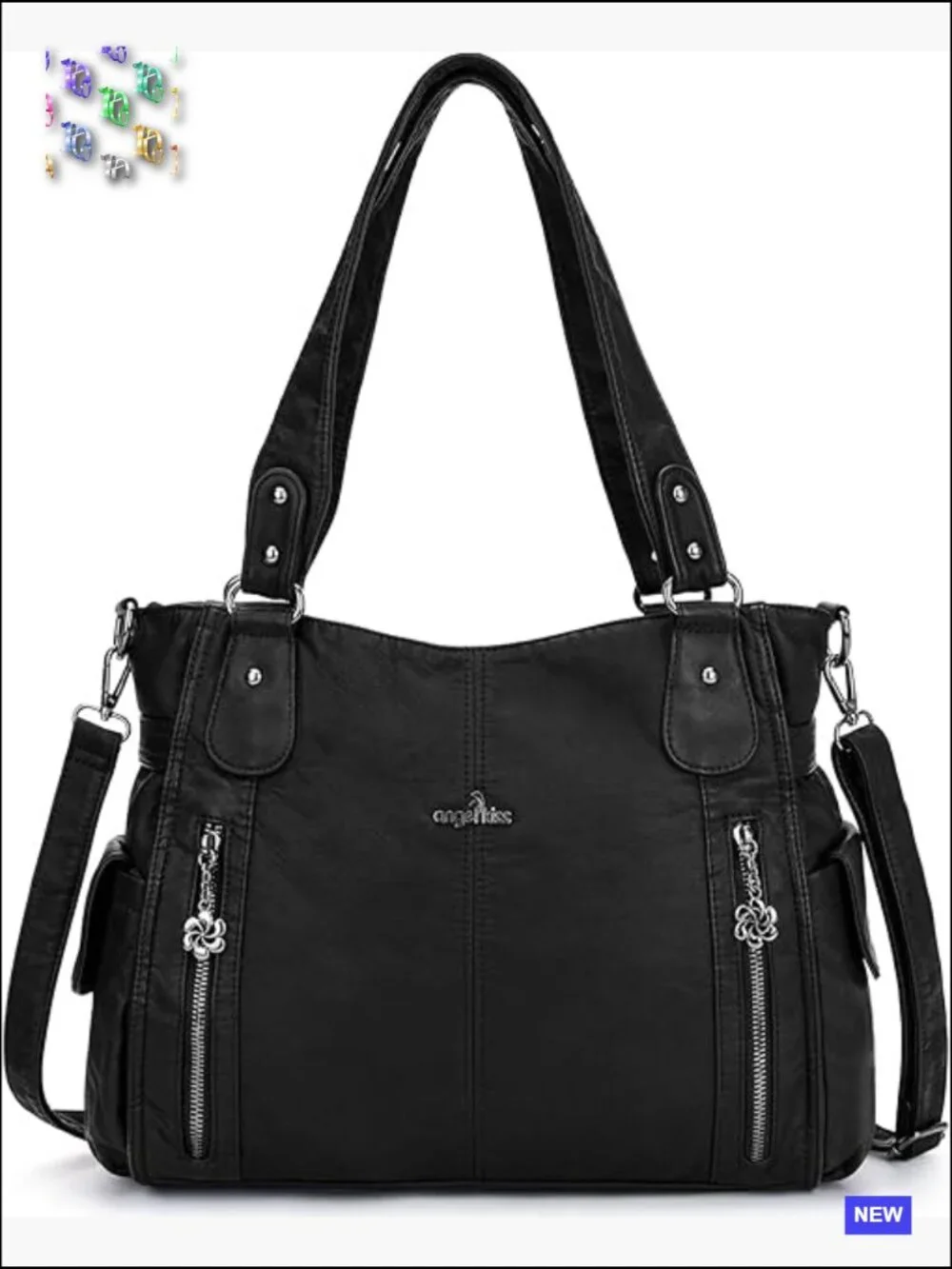 Washed Vegan Leather Hobo Bag Zip Closure Crossbody Shoulder Tote Satchel